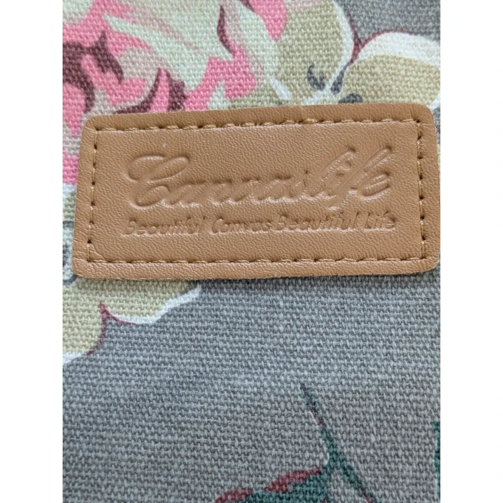 Canvaslife Floral Laptop Bag 16x12 Gray Pink Rose Canvas Shoulder Briefcase